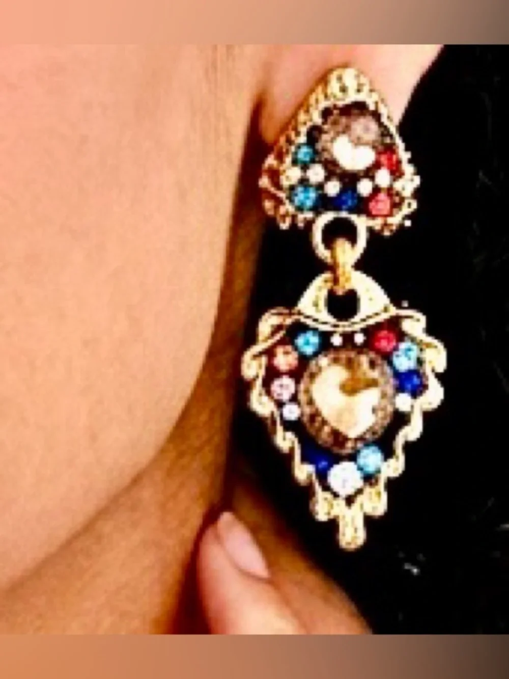 Vintage Multicolor Rhinestone Statement Earrings